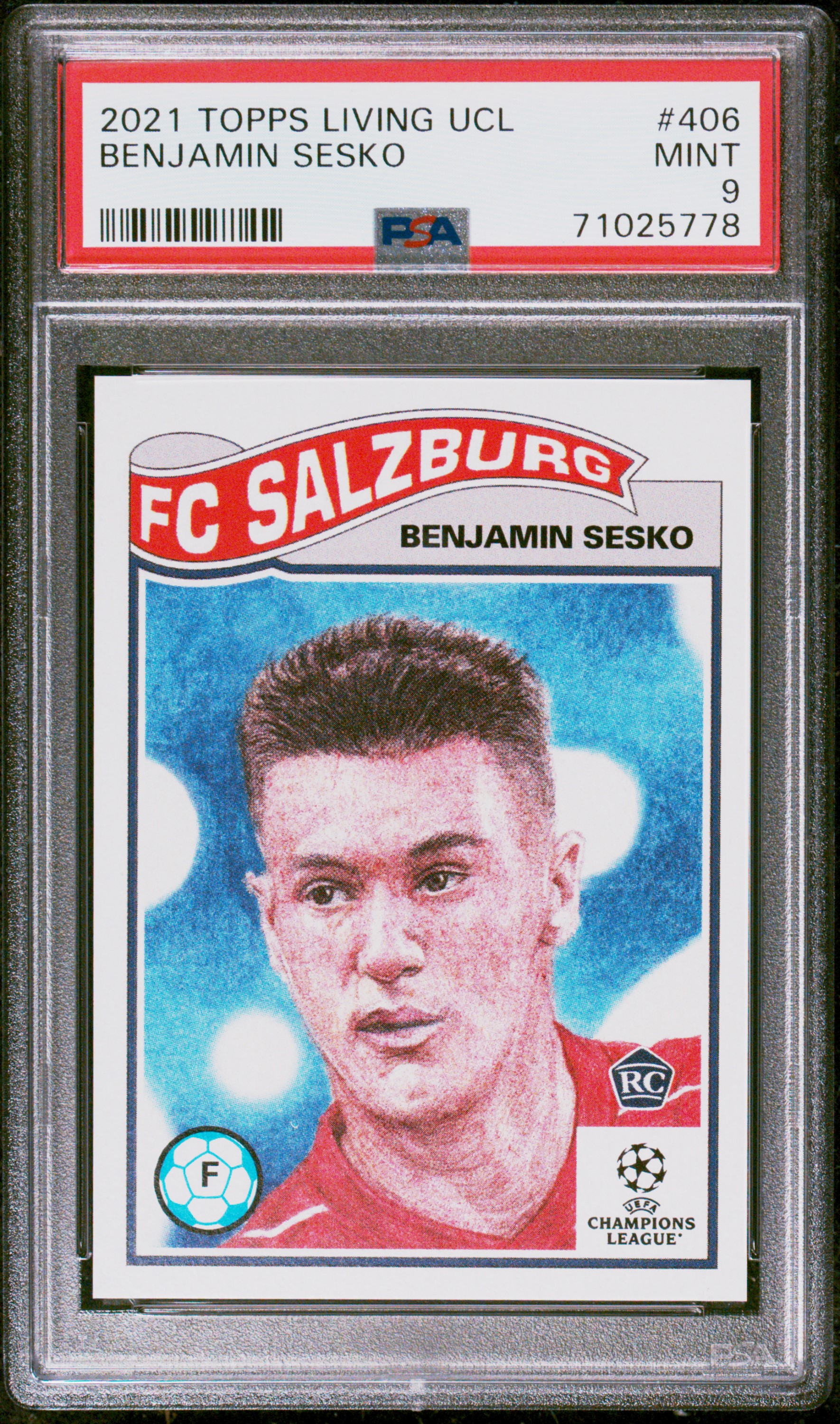 2021 Topps Living UEFA Champions League #406 Benjamin Sesko Rookie Card – PSA MINT 9