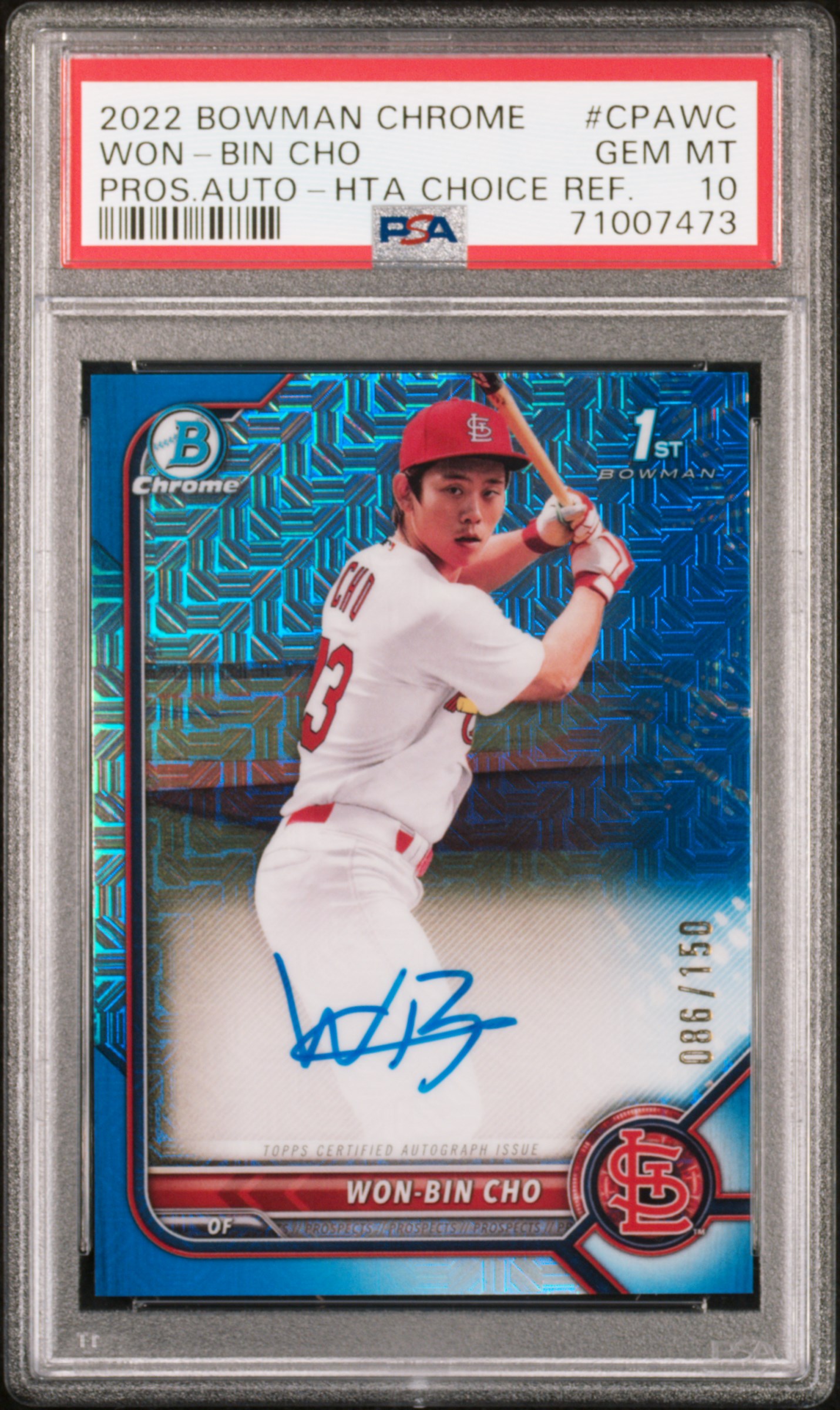 2022 Bowman Chrome Prospect Autographs Won-Bin Cho Hta Choice Refractor #CPAWC PSA 10