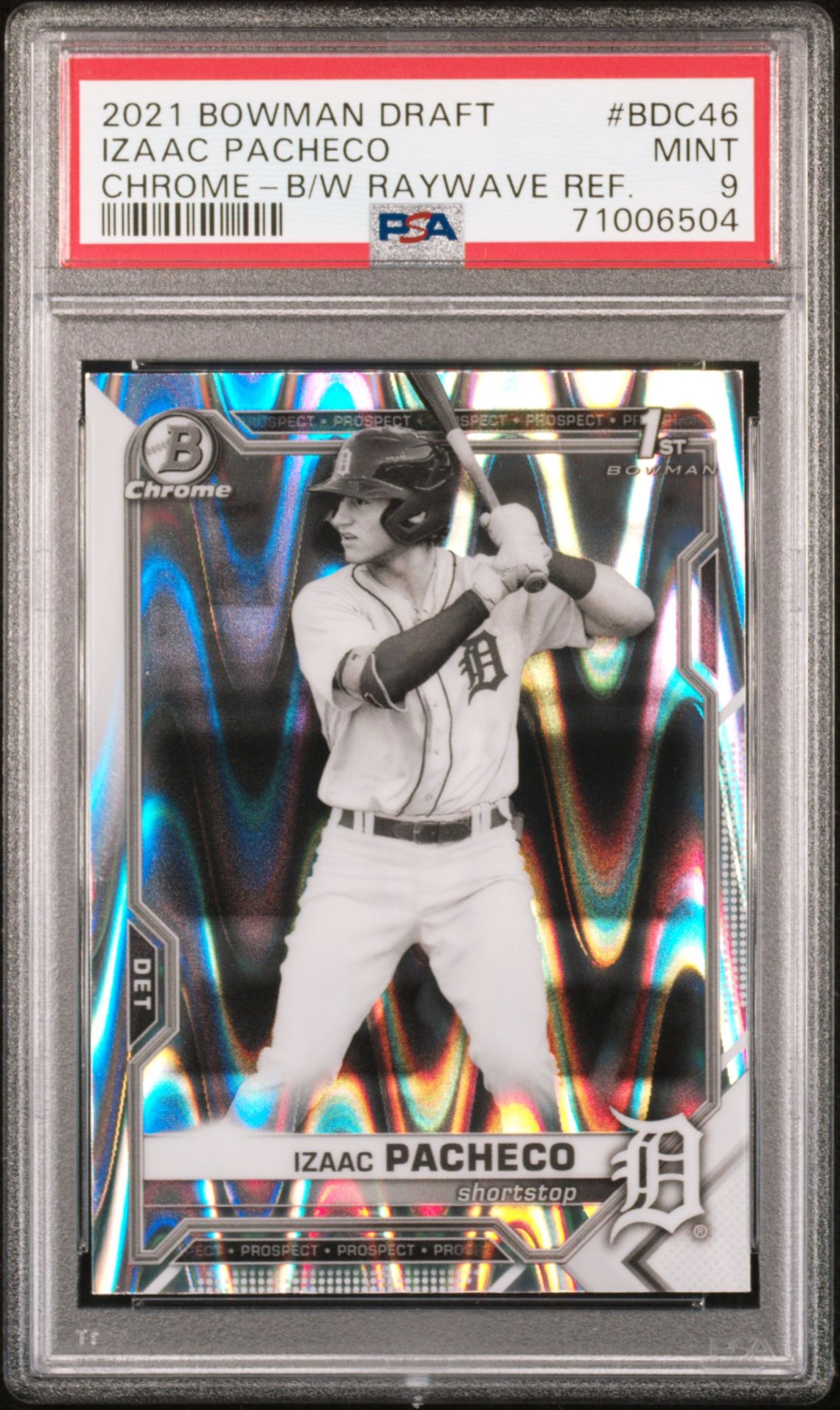2021 Bowman Draft Izaac Pacheco #Bdc46 (Chrome-B/W Raywave Ref.) Mint 9 front