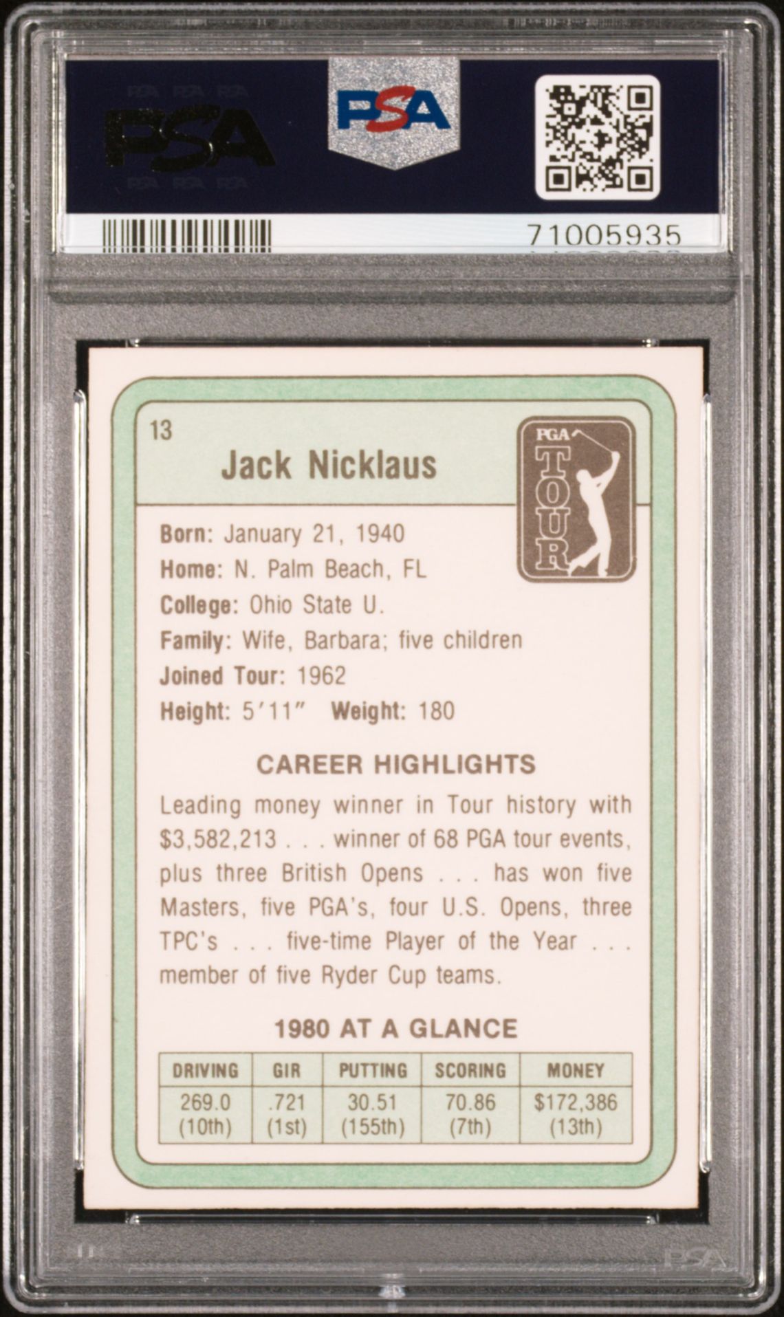 1981 Donruss Golf Jack Nicklaus #13 Ex-Mt 6 back