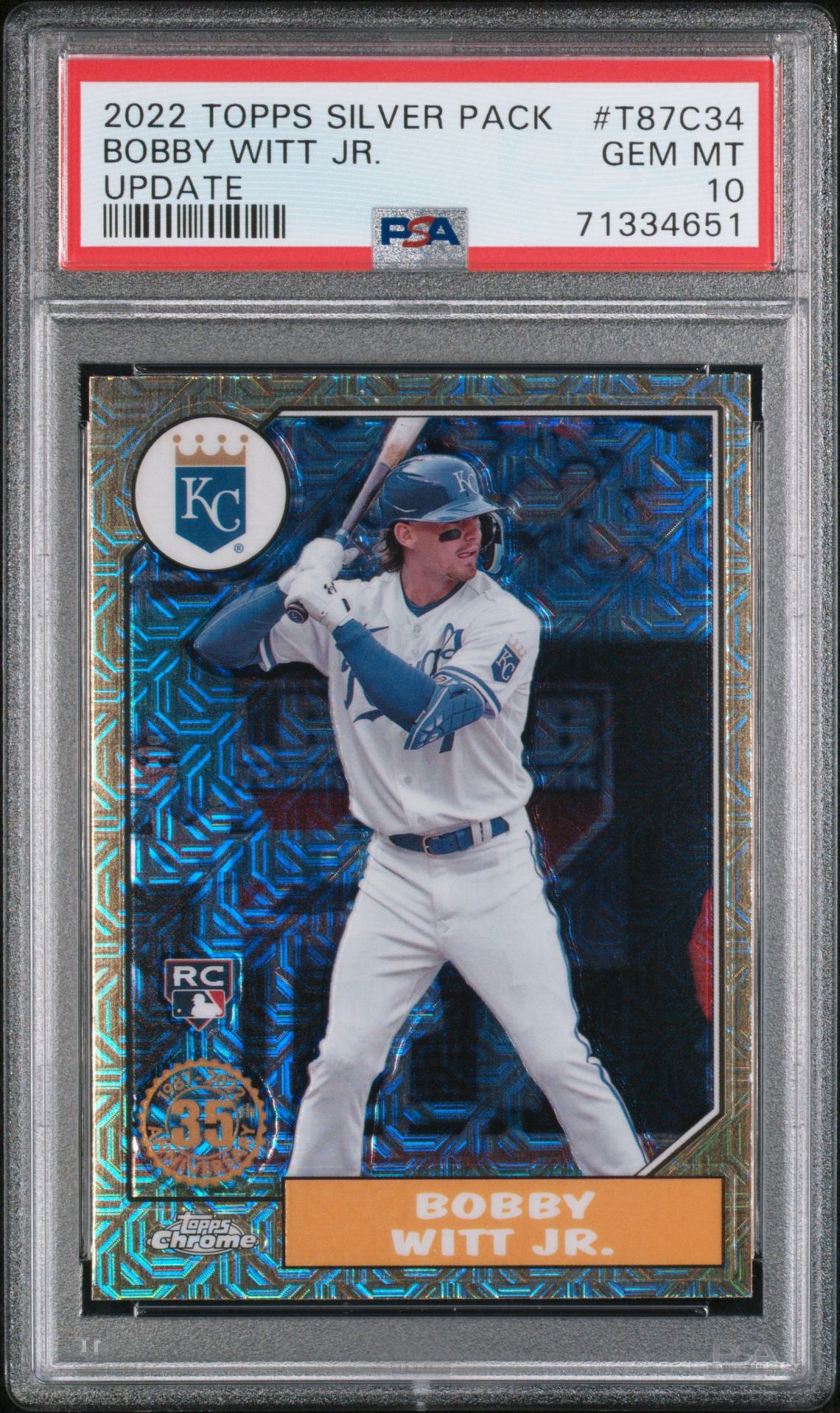 2022 Topps TOPPS SILVER PACK 1987 CHROME PROMO UPDATE #T87C34 Bobby Witt Jr. front