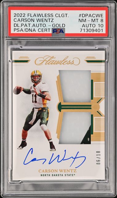 2022 Panini Flawless Collegiate Dual Patch Autographs Gold #DPA-CWE Carson  Wentz Signed Patch Card (#06/10) – PSA NM-MT 8 on Goldin Auctions