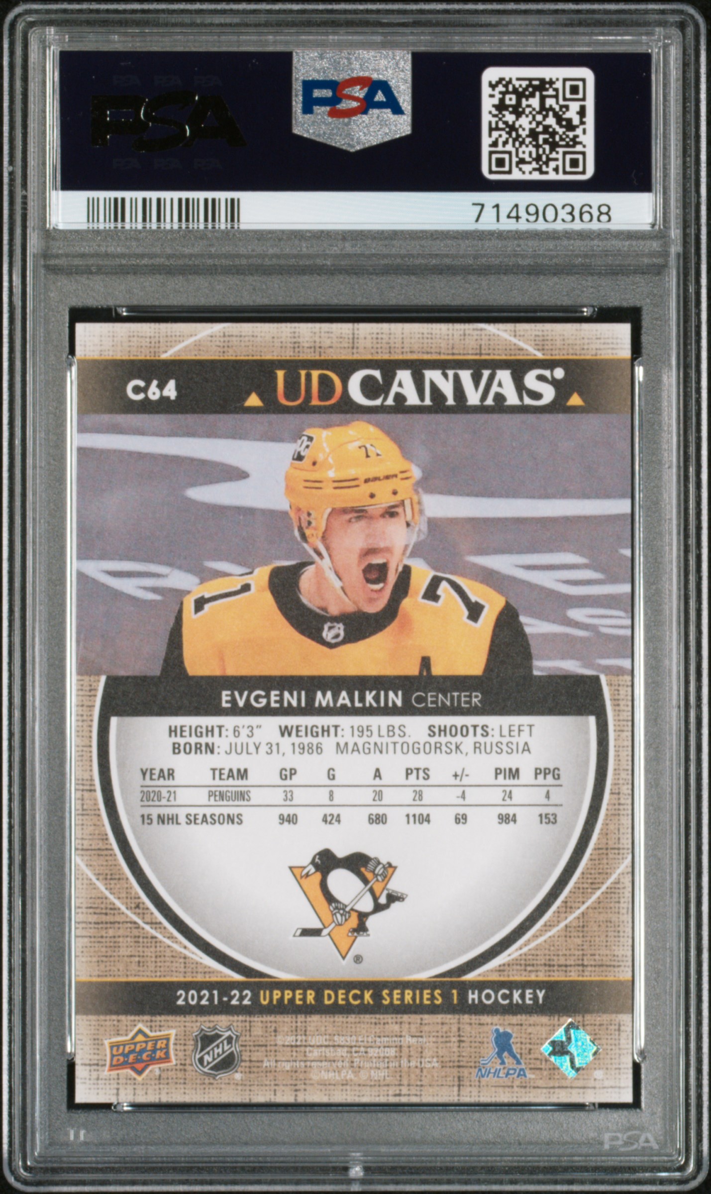 2021-2022 Upper Deck Ud Canvas Evgeni Malkin #C64 (Ud Canvas) Gem Mt 10 back