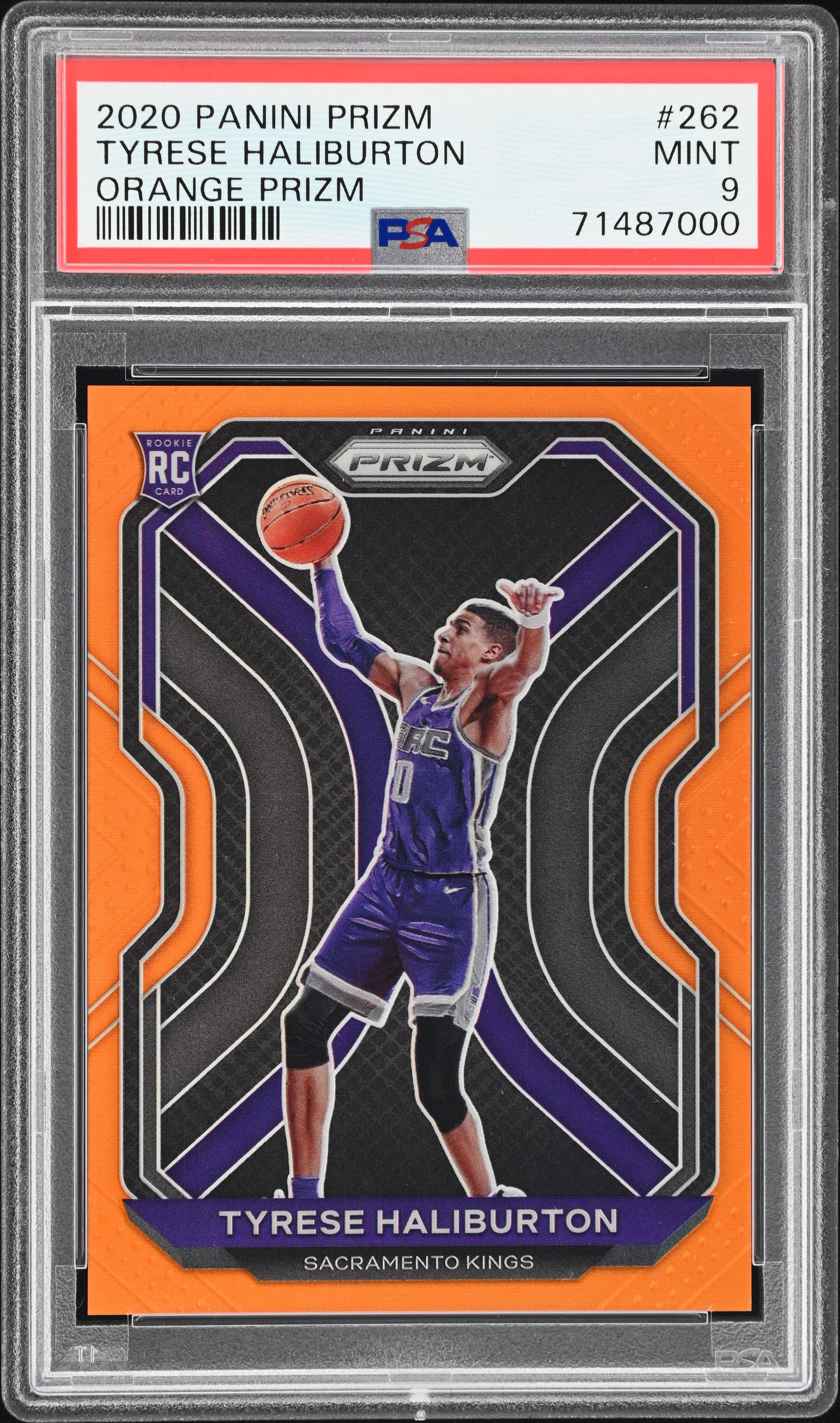 2020-21 Panini Prizm Orange Prizm #262 Tyrese Haliburton Rookie Card (#11/49) – PSA MINT 9