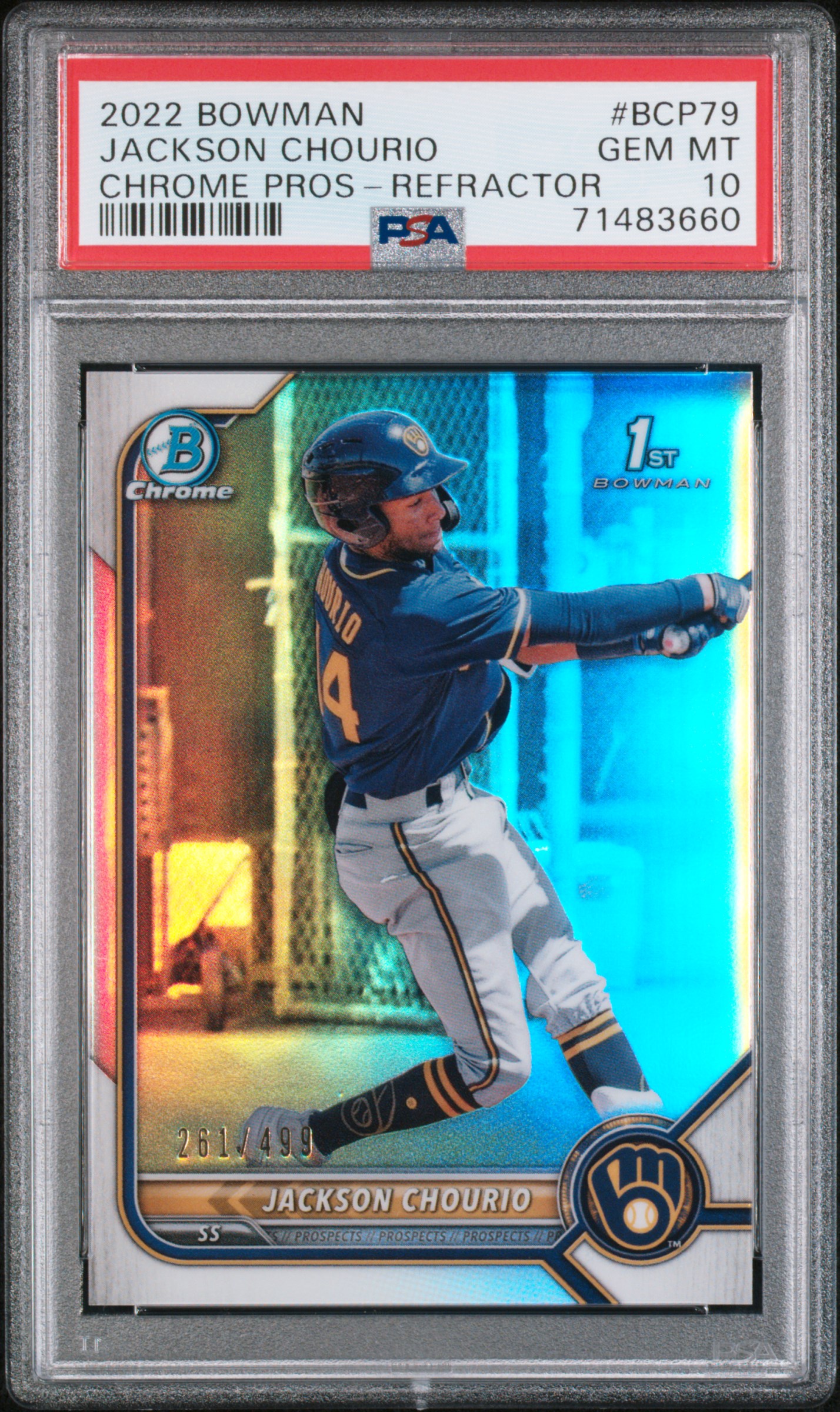 Jackson Chourio 2022 Bowman Chrome 1st Prospect PSA 10