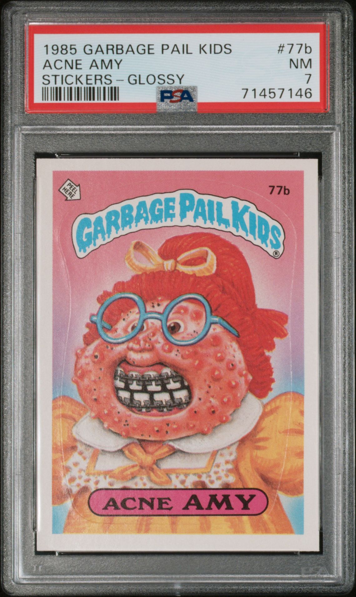 1985 Topps GARBAGE PAIL KIDS STICKERS GLOSSY #77B Acne Amy front