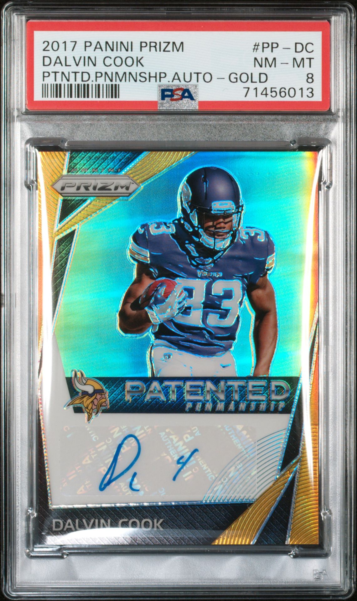 2017 Panini PANINI PRIZM PATENTED PENMANSHIP AUTOGRAPH PTNTD.PNMNSHP.AUTO-GOLD #PP-DC Dalvin Cook front