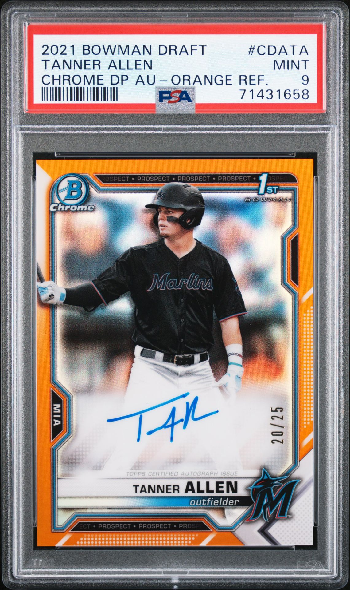 2021 Bowman BOWMAN DRAFT CHROME DRAFT PICK AUTOGRAPHS CHROME DP AU-ORANGE REF. #CDATA Tanner Allen front