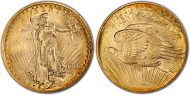 1908 $20 No Motto MS64