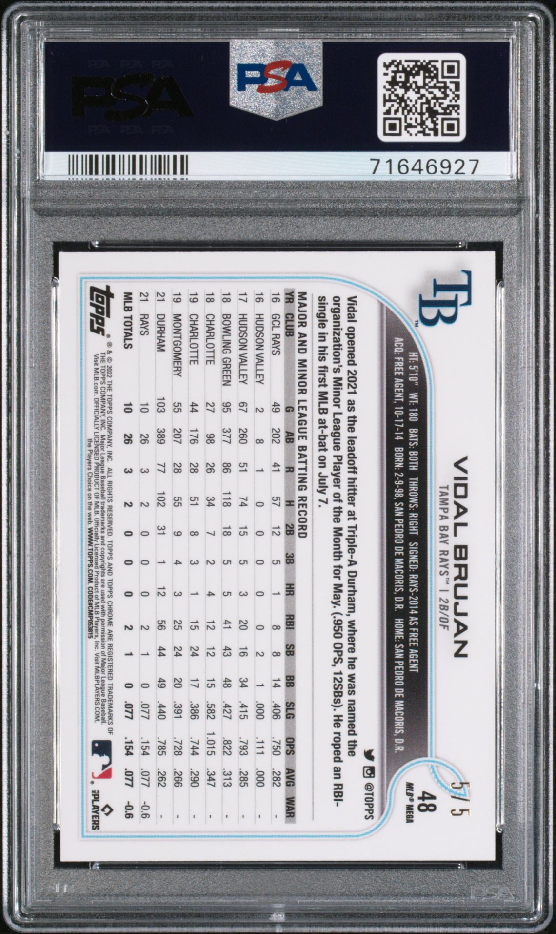 2022 Topps Chrome Logofractor Edition Vidal Brujan #48 (Red) Mint 9 back