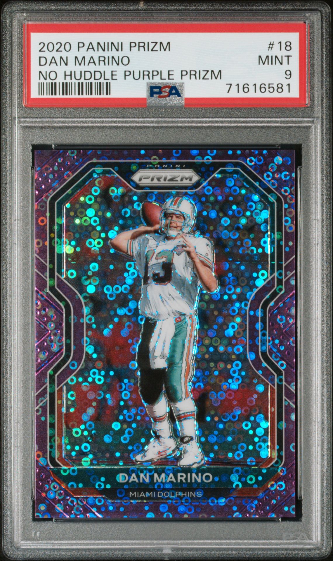 2020 Panini Prizm Dan Marino #18 (No Huddle Purple Prizm) Mint 9 front