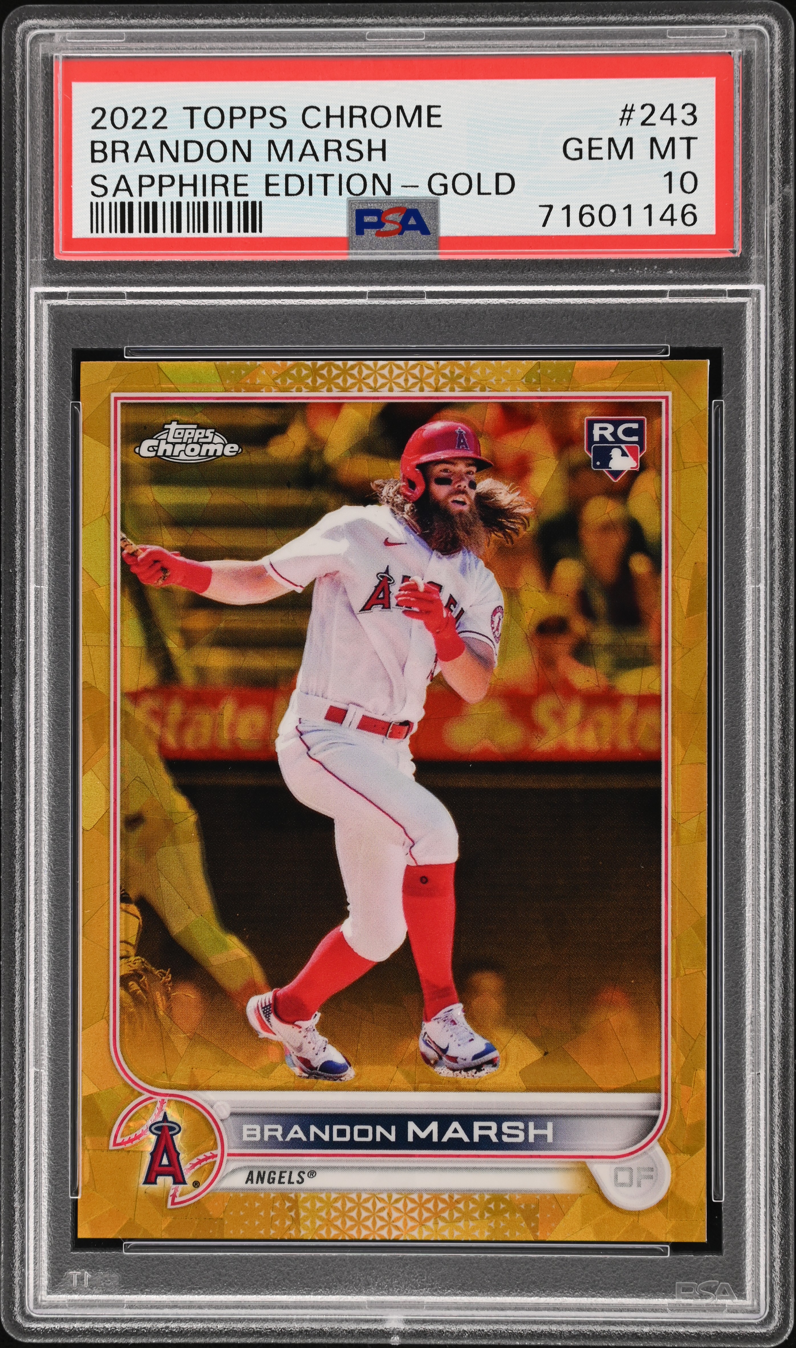 2022 Topps Chrome Sapphire Edition Gold #243 Brandon Marsh Rookie Card (#47/50) – PSA GEM MT 10