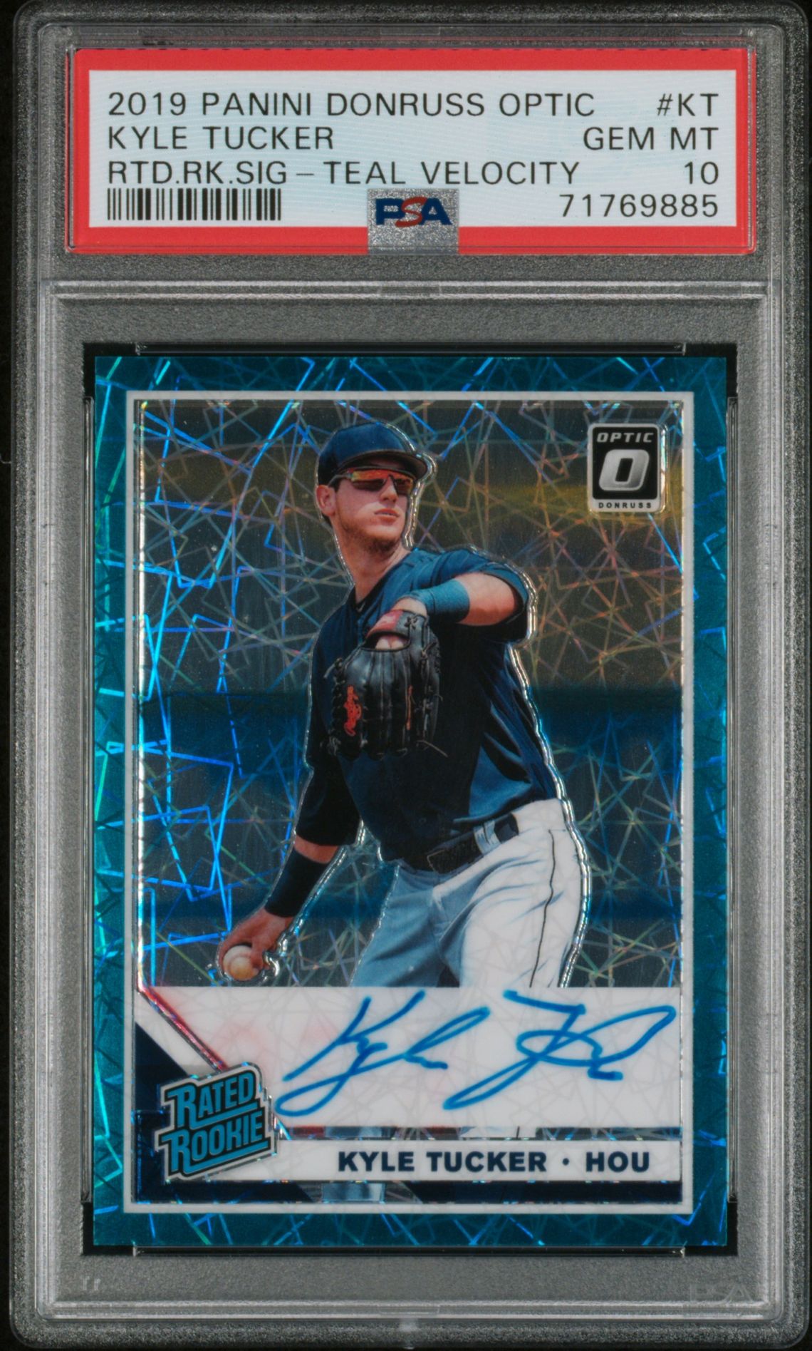 2019 Panini PANINI DONRUSS OPTIC RATED ROOKIE SIGNATURES RTD.RK.SIG-TEAL VELOCITY #KT Kyle Tucker front