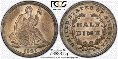 1837 H10C Seated, Large Date MS65
