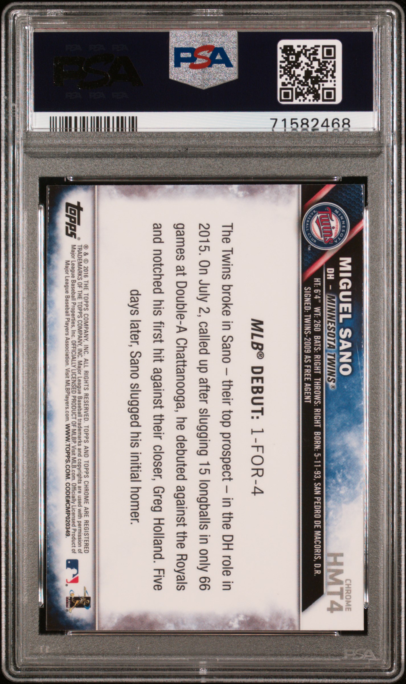 2016 Topps Chrome Update Miguel Sano #Hmt4 (Update) Mint 9 back