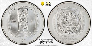 1998-Mo 5 Peso Hacha Ceremonial Matte MS69