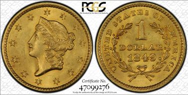 1849 G$1 Closed Wreath MS65+