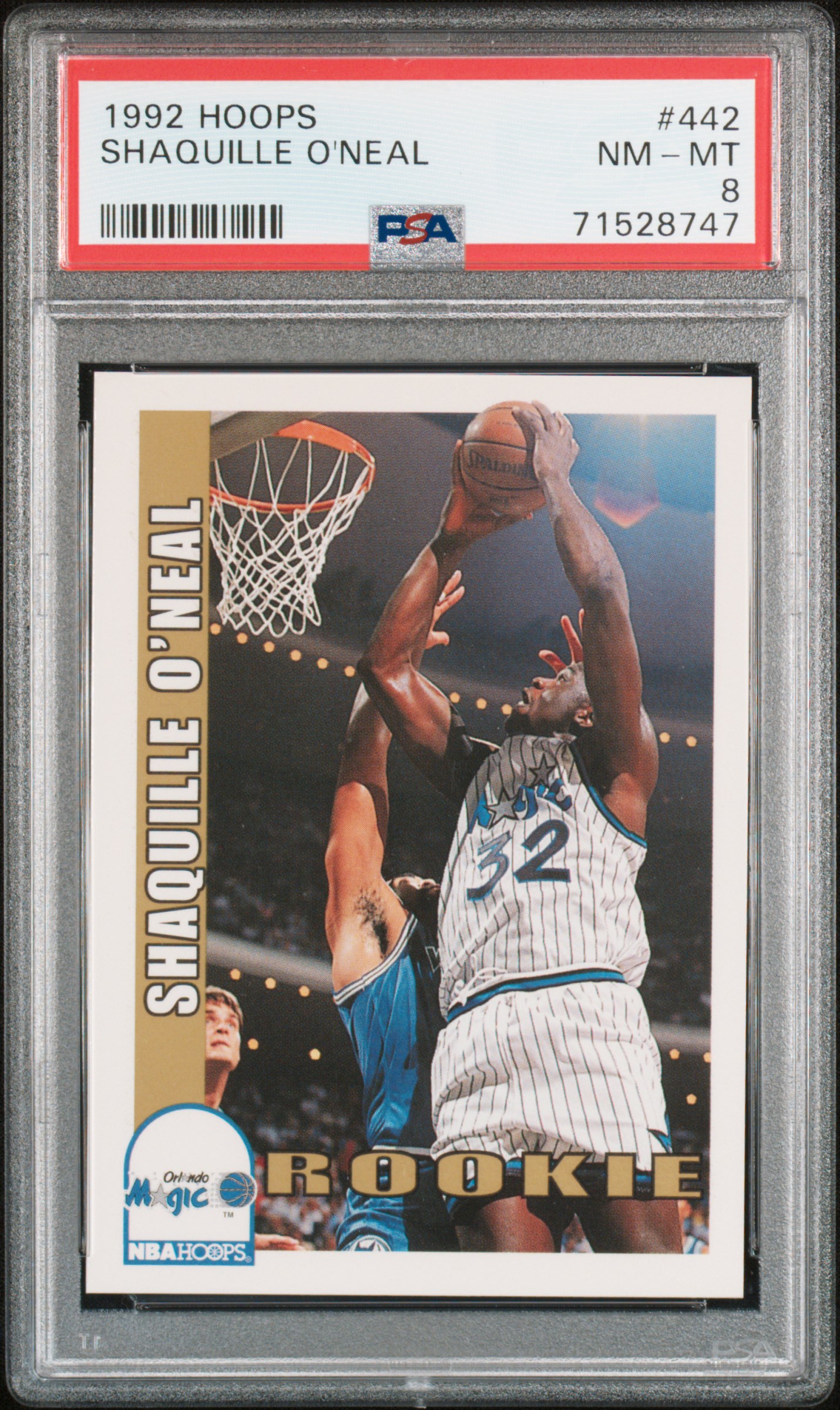 1992-93 Hoops #442 Shaquille O'Neal Rookie Card – PSA NM-MT 8