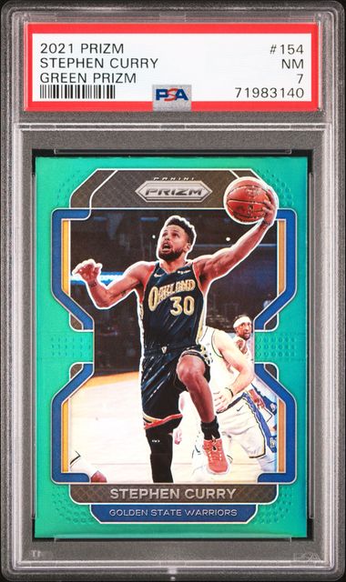 2021-22 Panini Prizm Green Prizm #154 Stephen Curry – PSA NM 7 on