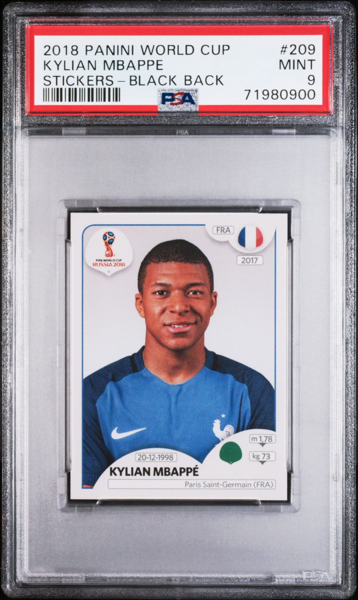 2018 Panini PANINI WORLD CUP STICKERS BLACK BACK #209 Kylian Mbappe front