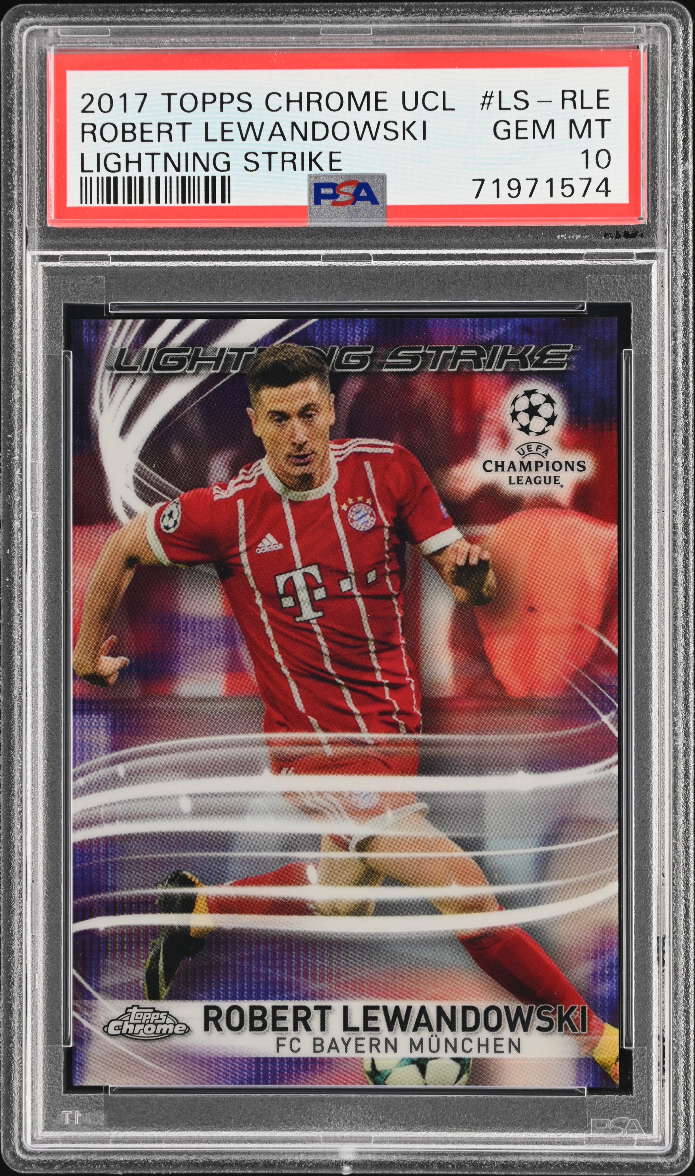 2017 Topps Chrome Uefa Champions League Lightning Strike #LS-RLE Robert Lewandowski – PSA GEM MT 10