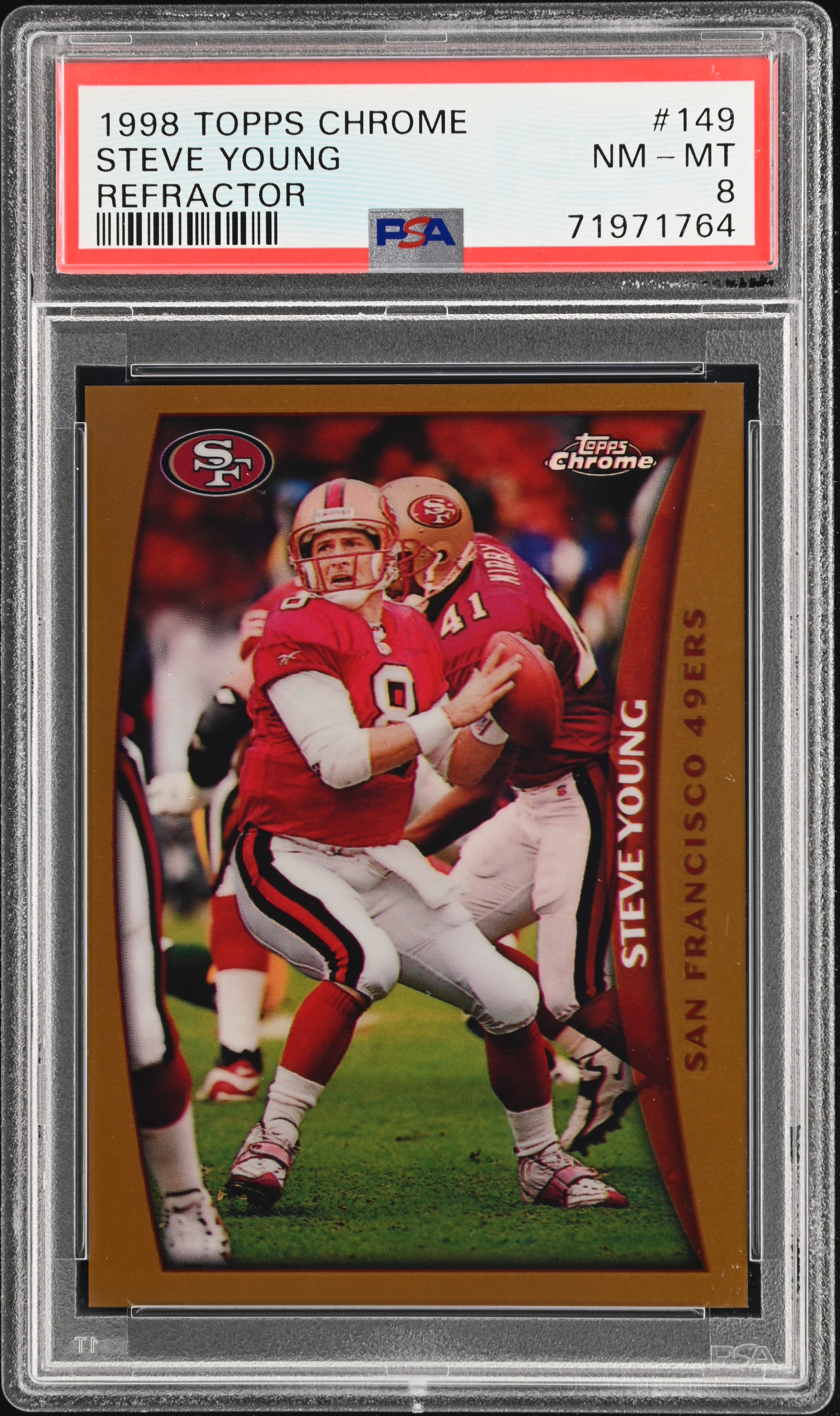 1998 Topps Chrome Refractor #149 Steve Young – PSA NM-MT 8