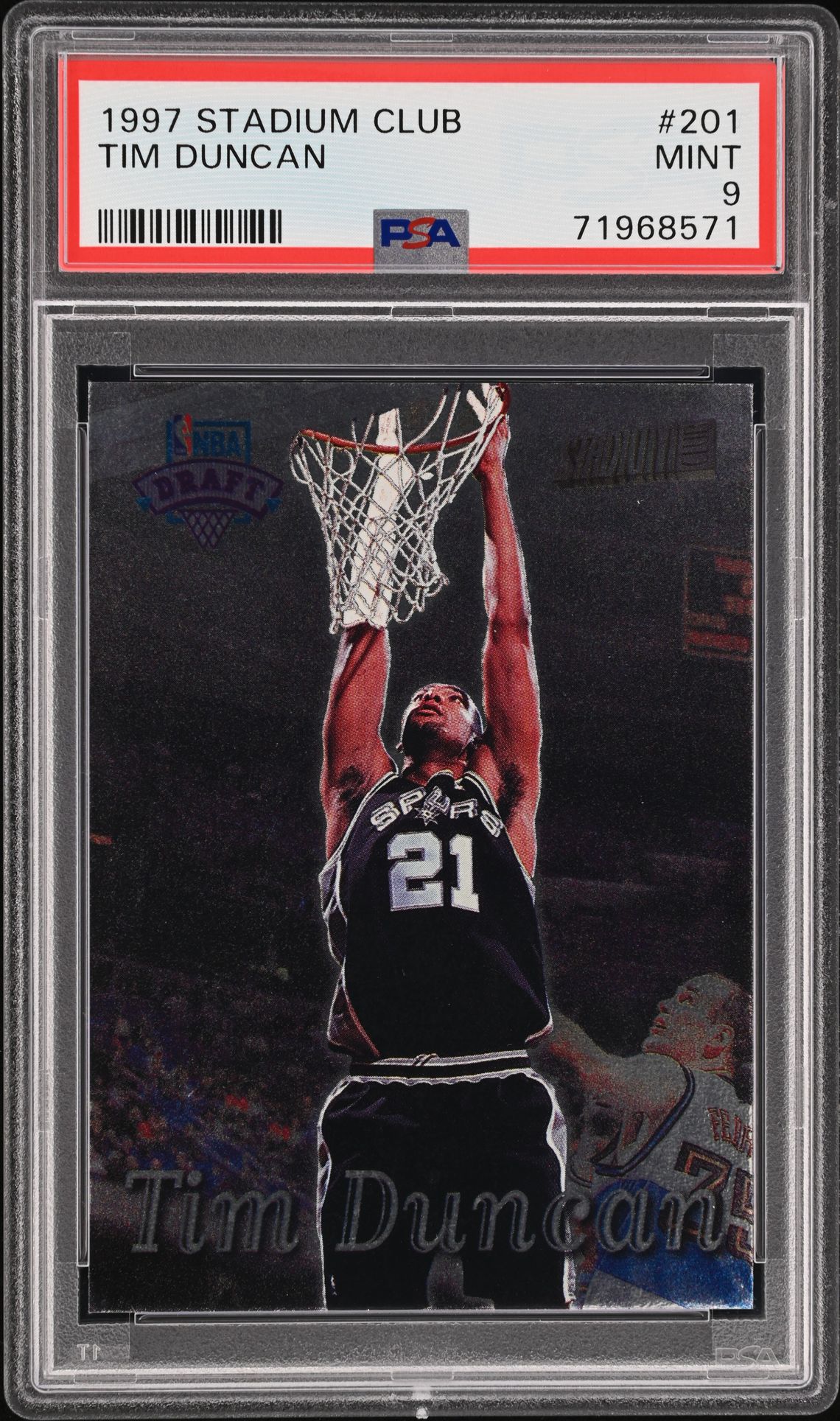 1997-98 Stadium Club # 201 Tim Duncan Rookie Card – PSA MINT 9 on