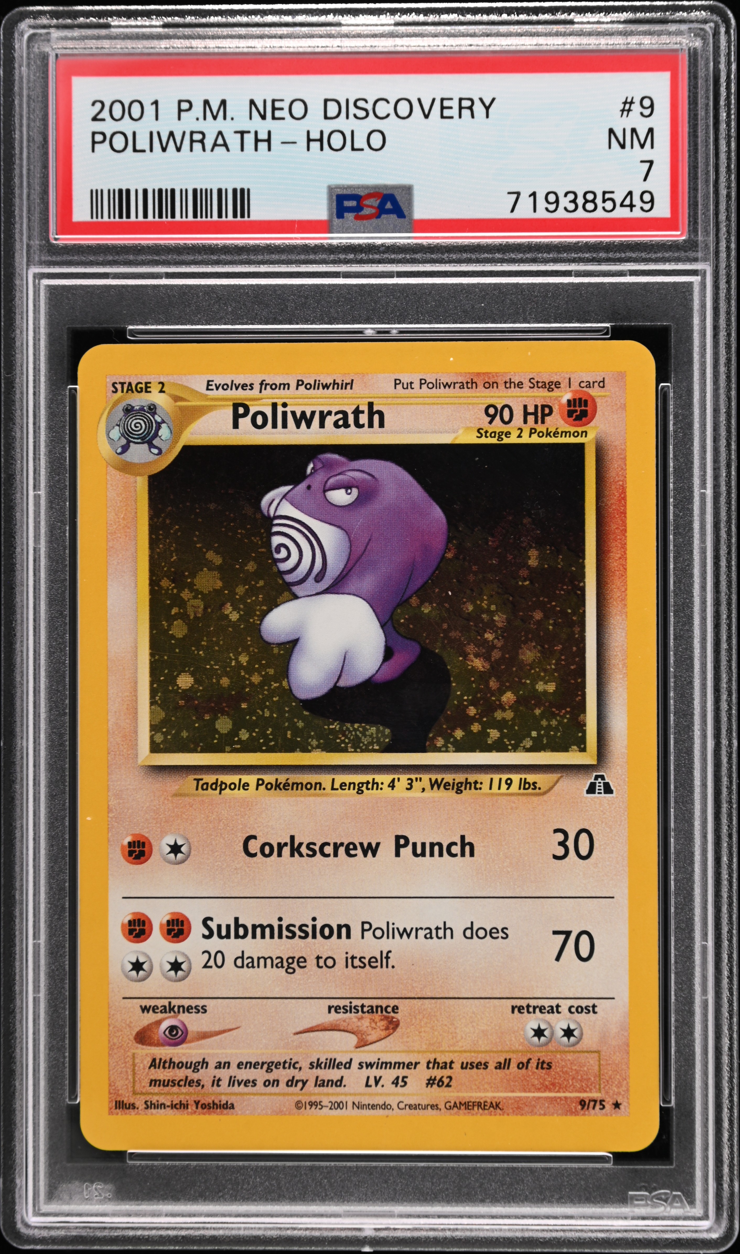 2001 Pokemon Neo Discovery Holofoil #9 Poliwrath – PSA NM 7