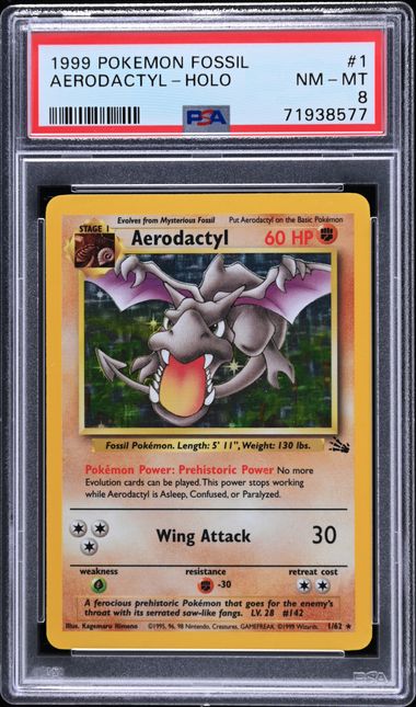 POKEMON TCG- FOSSIL UNLIMITED AERODACTYL RARE HOLO FOIL CARD #1/62 NM