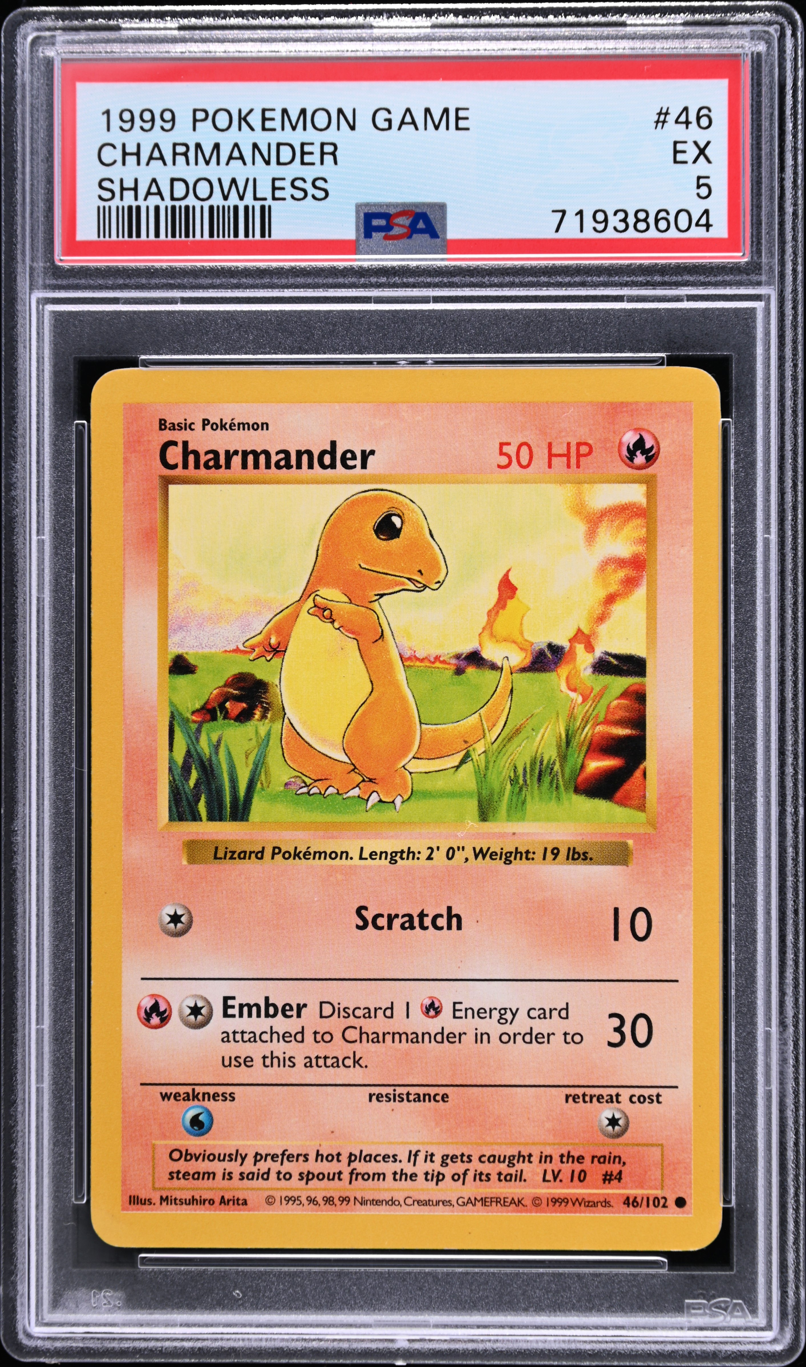 1999 Pokemon Game Shadowless #46 Charmander – PSA EX 5