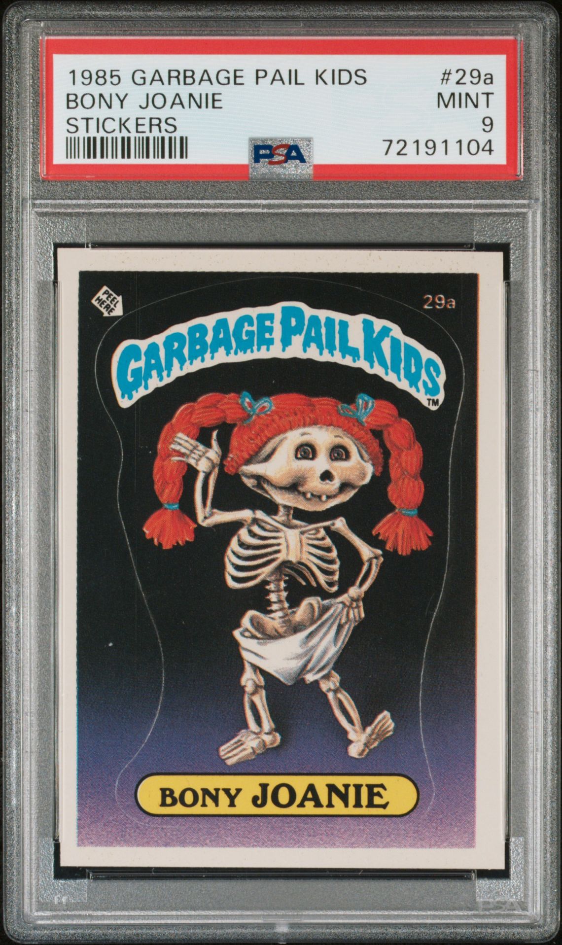 1985 Topps GARBAGE PAIL KIDS STICKERS CHECKLIST #29A Bony Joanie front
