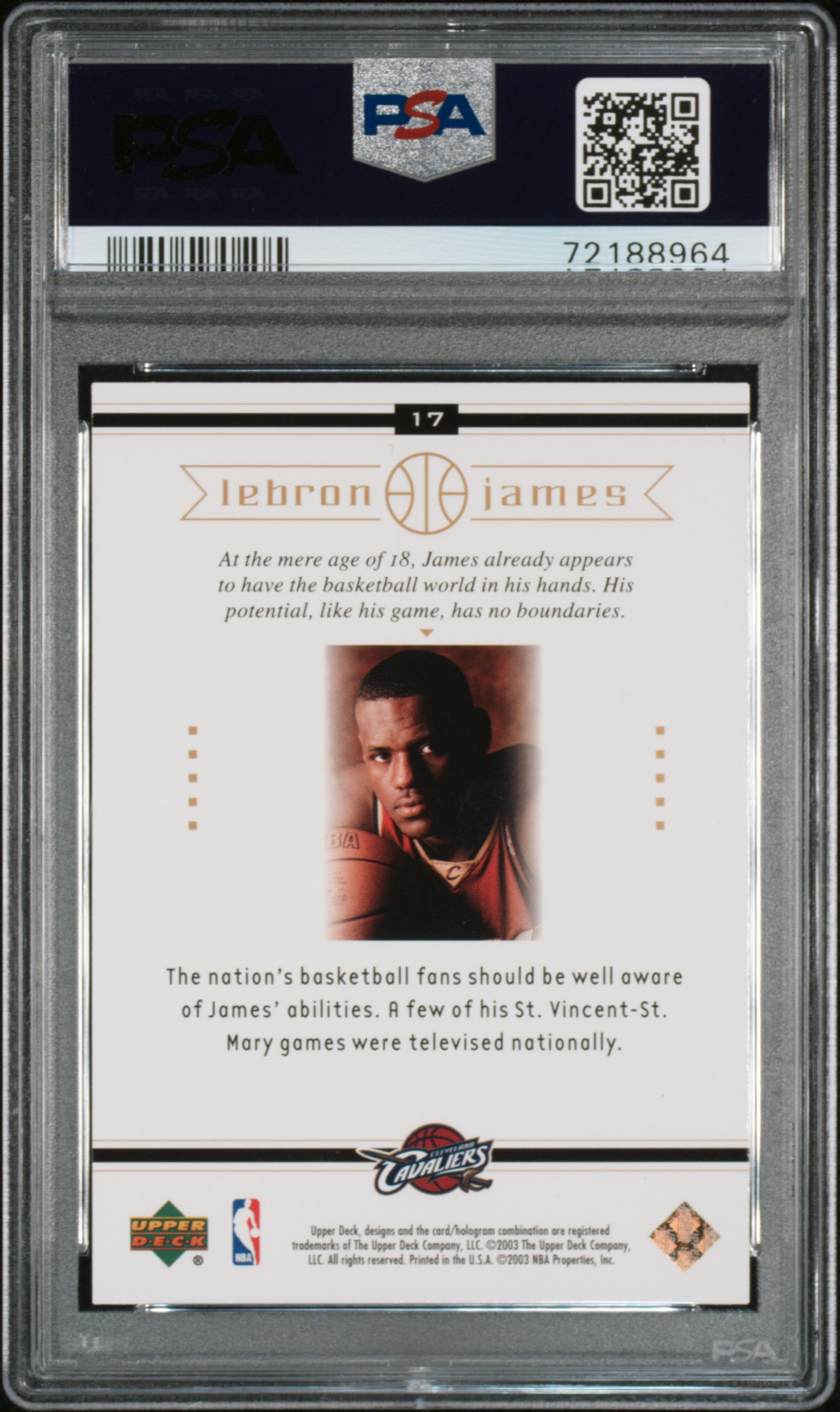 2003 Upper Deck Lebron James Box Set Lebron James #17 (Box Set) Mint 9 back