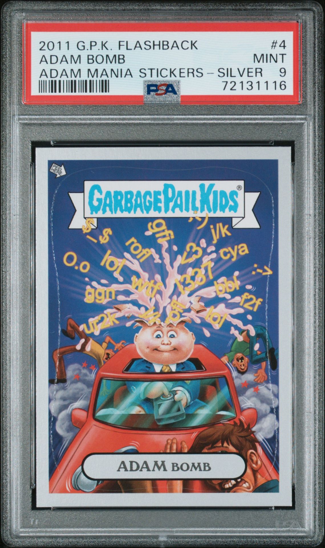 2011 Topps GARBAGE PAIL KIDS FLASHBACK ADAM MANIA STICKERS ADAM MANIA STICKERS-SILVER #4 Adam Bomb front