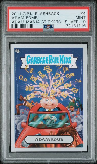 2011 Topps GARBAGE PAIL KIDS FLASHBACK ADAM MANIA STICKERS Adam Maniasilver #4 Adam Bomb front