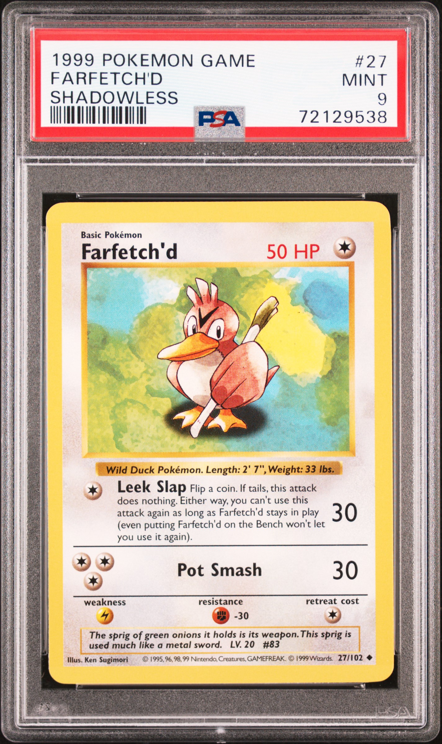 1999 Pokemon Game Shadowless #27 Farfetch'D PSA 9