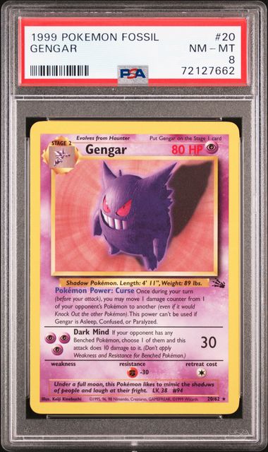 1999 Pokemon Fossil #20 Gengar PSA 8 on Goldin Marketplace