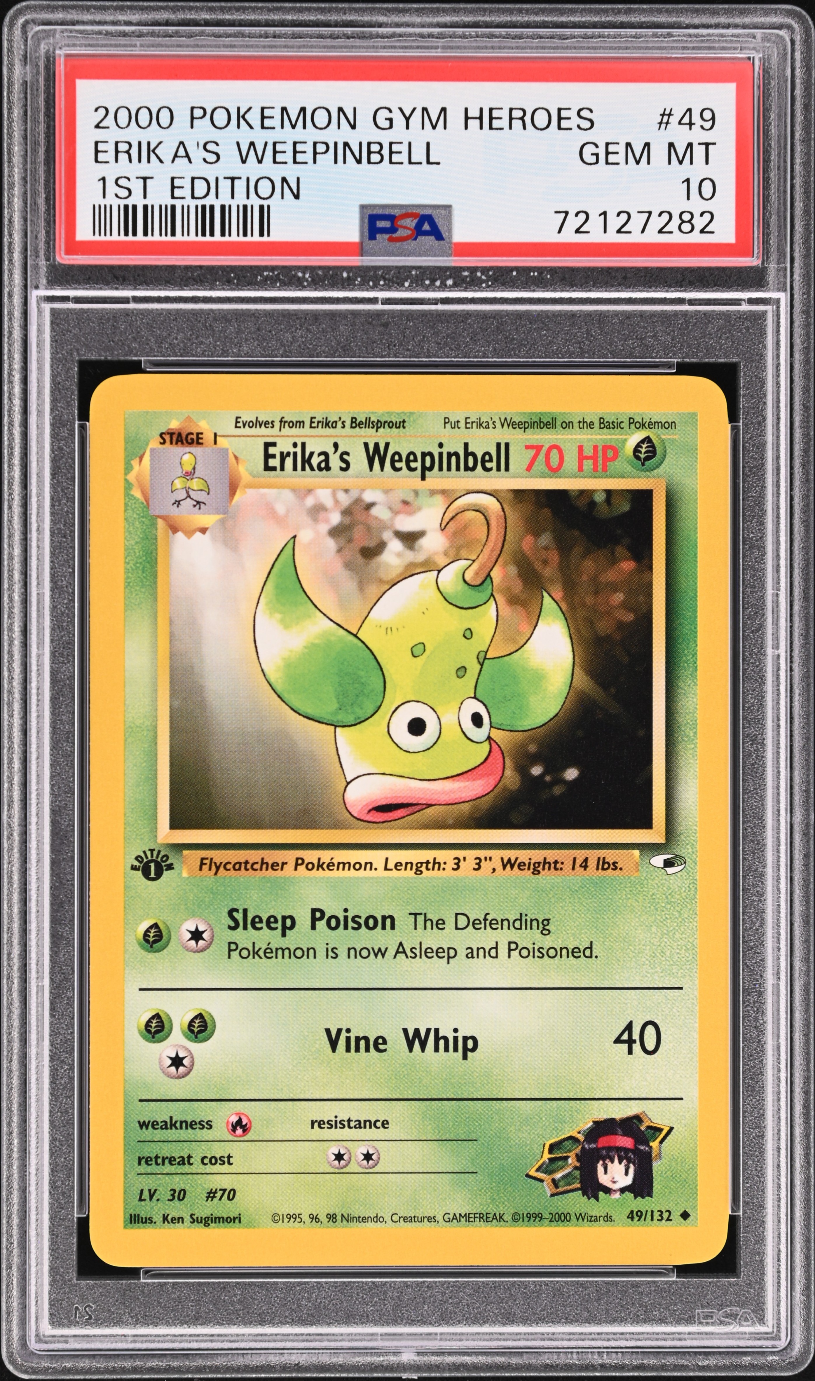 2000 Pokemon Gym Heroes 1st Edition 49 Erika's Weepinbell – PSA GEM MT 10