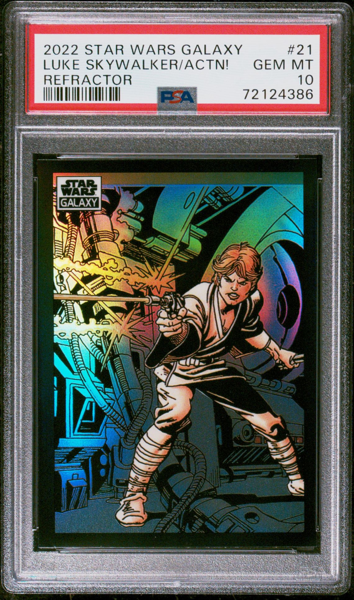 2022 Topps Chrome TOPPS CHROME STAR WARS GALAXY REFRACTOR #21 Luke Skywalker/Actn! front