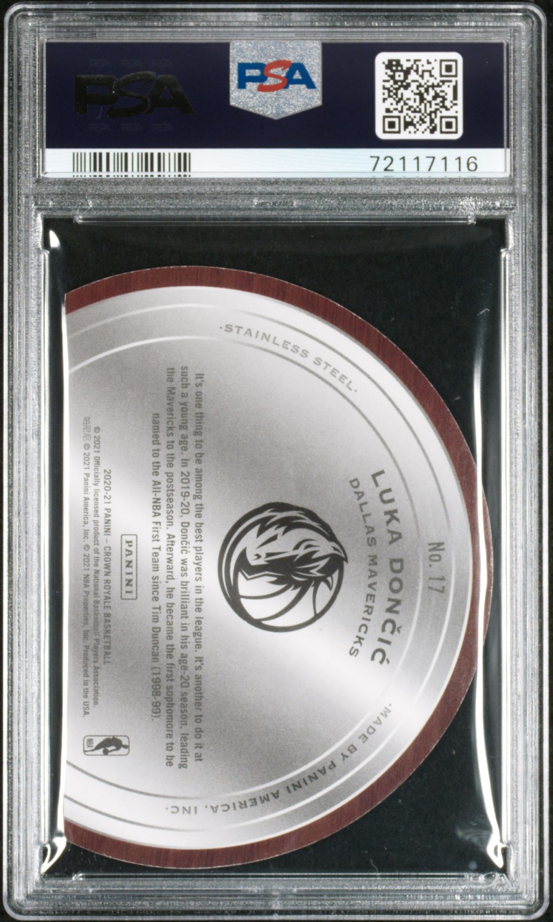 2020 PANINI CROWN ROYALE TEST OF TIME LUKA DONCIC TEST OF TIME 17 GEM MT 10 back