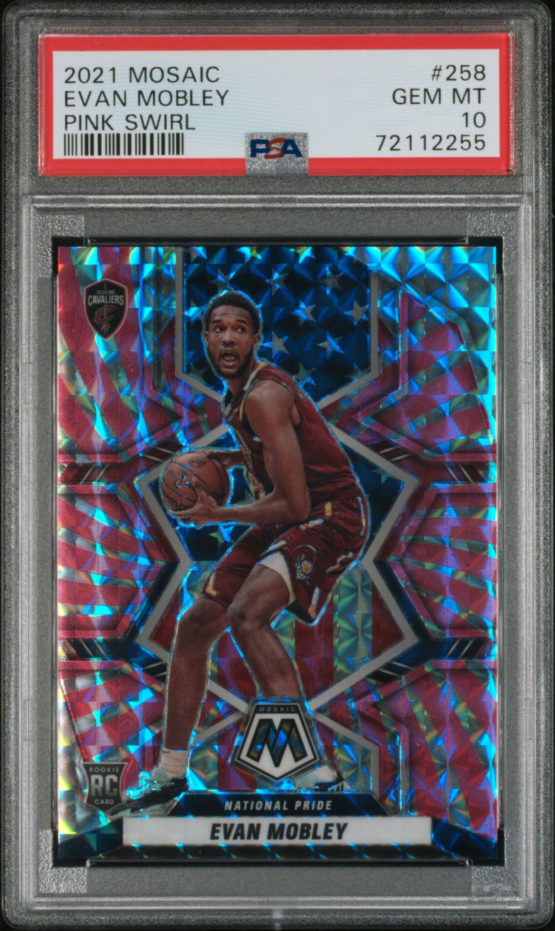 2021 Panini PANINI MOSAIC PINK SWIRL #258 Evan Mobley front