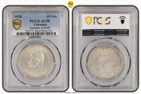 1938 10 Litu Republic ↑↑ KM-84 Ag AU58