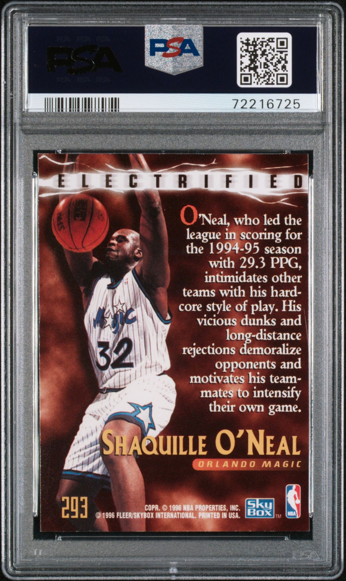1995 Skybox Premium Shaquille O'neal #293 Nm-Mt 8 back