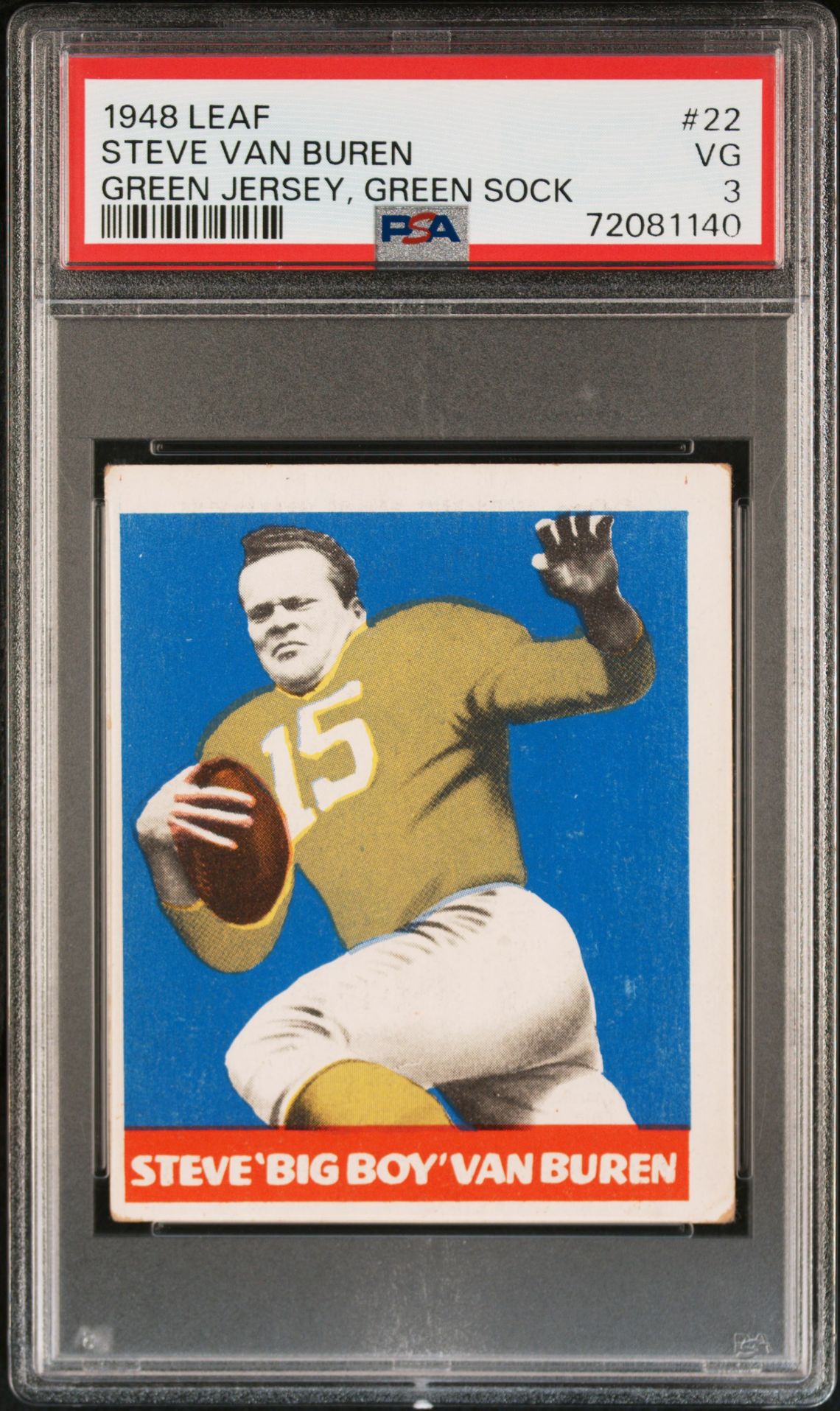 1948 Leaf LEAF GREEN JERSEY, GREEN SOCK #22 Steve Van Buren front