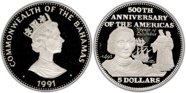 1991 $5 Columbus KM-139 Americas 500th Anniversary PR67DCAM