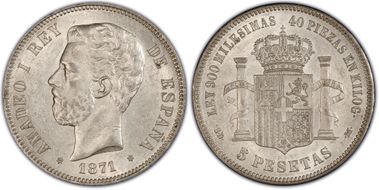 1871-SD M 5 Pta (1871) AU58