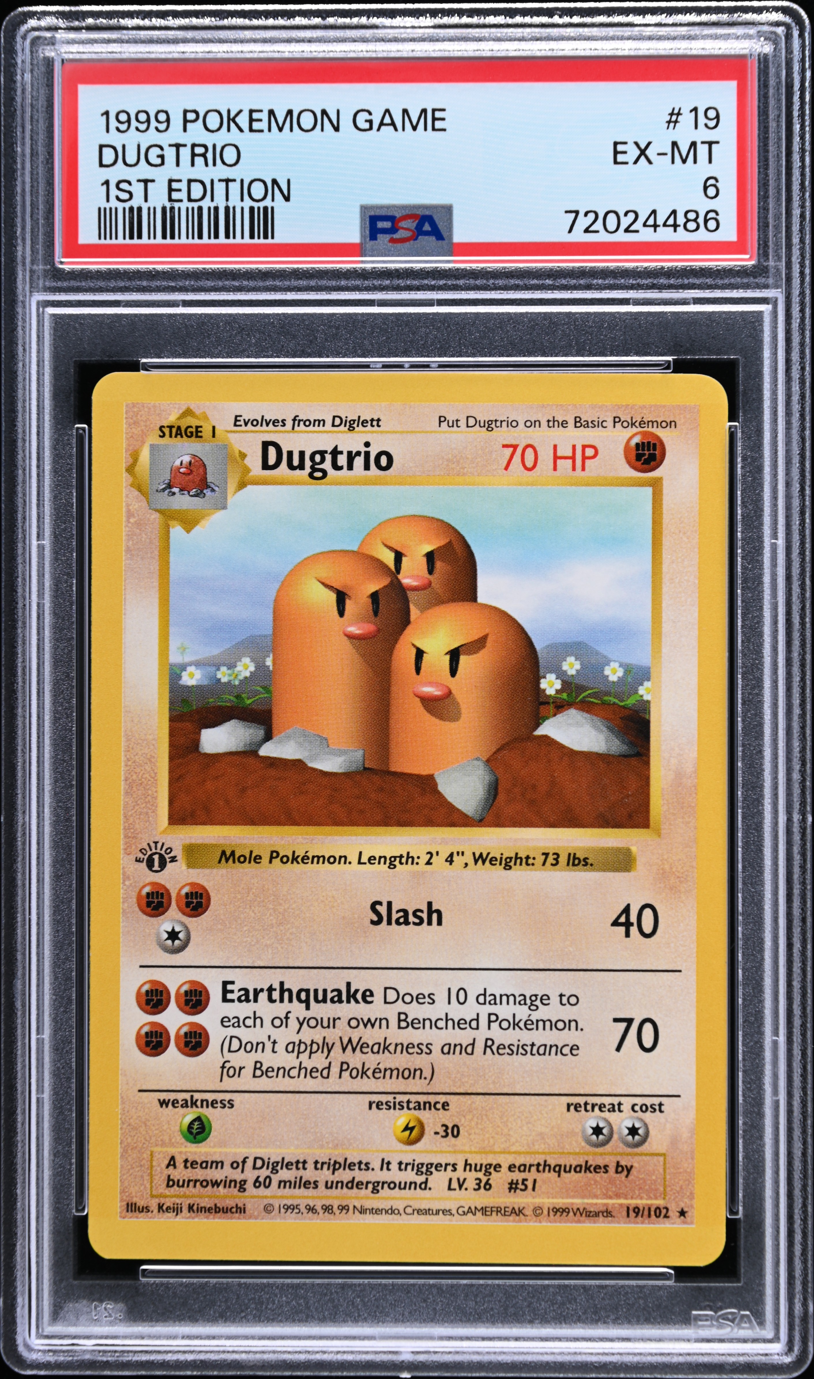 1999 Pokemon 1st Edition #19 Dugtrio – PSA EX-MT 6
