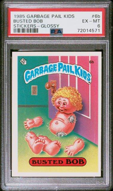 1985 Garbage Pail Kids GARBAGE PAIL KIDS STICKERS GLOSSY #6B Busted Bob front