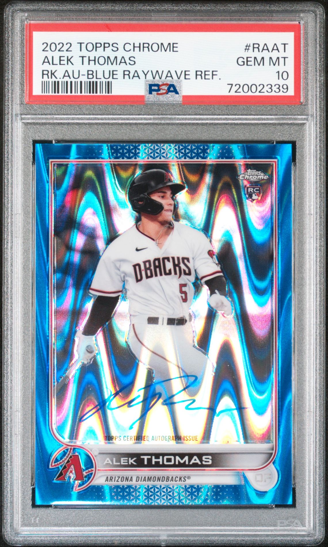 2022 Topps Chrome TOPPS CHROME ROOKIE AUTOGRAPHS RK.AU-BLUE RAYWAVE REF. #RAAT Alek Thomas front