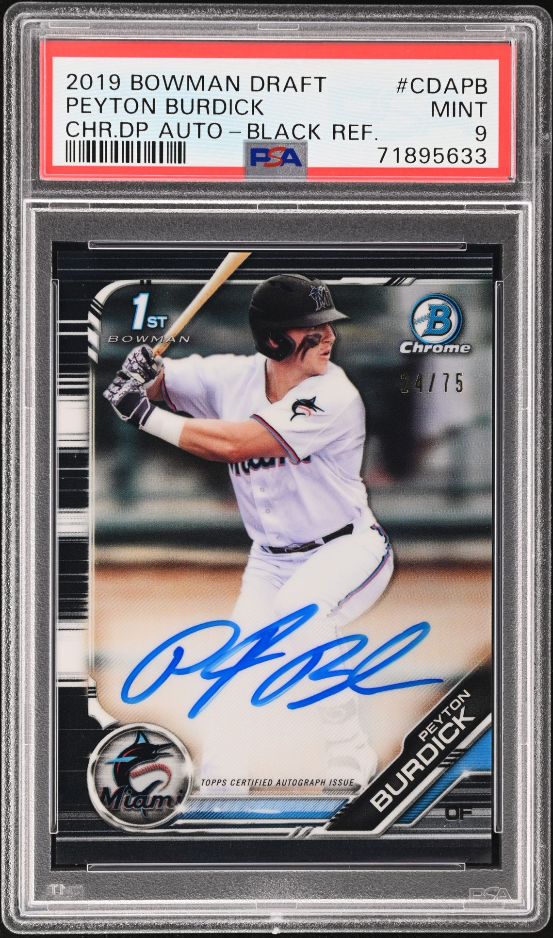2019 Bowman BOWMAN DRAFT CHROME DRAFT PICKS AUTOGRAPH CHR.DP AUTO-BLACK REF. #CDAPB Peyton Burdick front