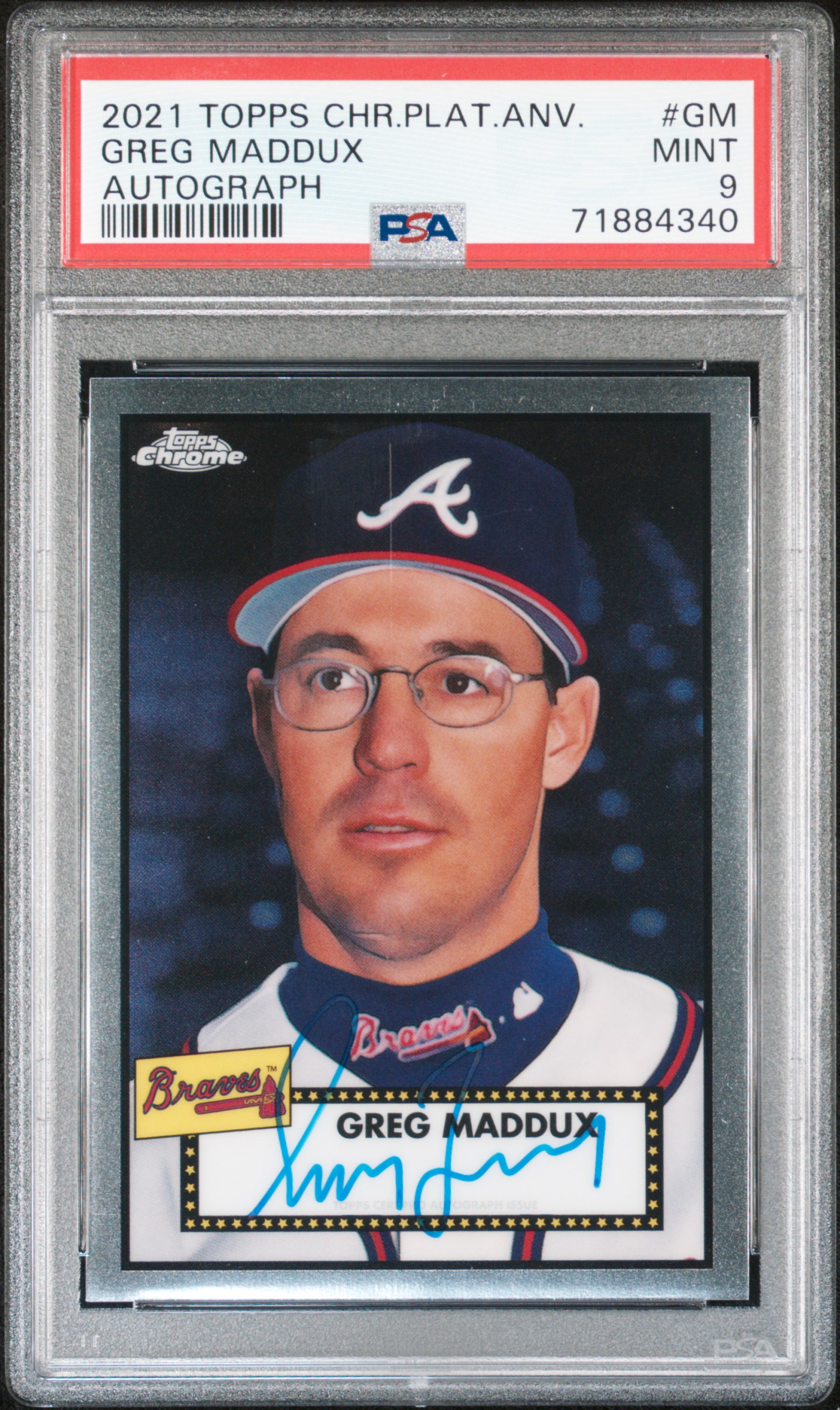 2021 Topps Chrome Platinum Anniversary Autographs GM Greg Maddux – PSA MINT 9